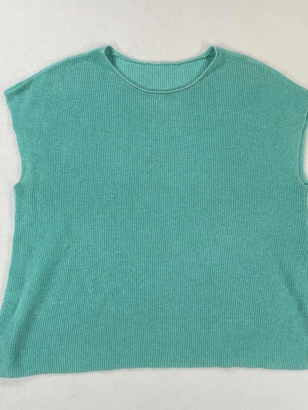 Eileen Fisher Ribbed Knit Sleeveless Sweater Linen Cotton Teal Womens Medium